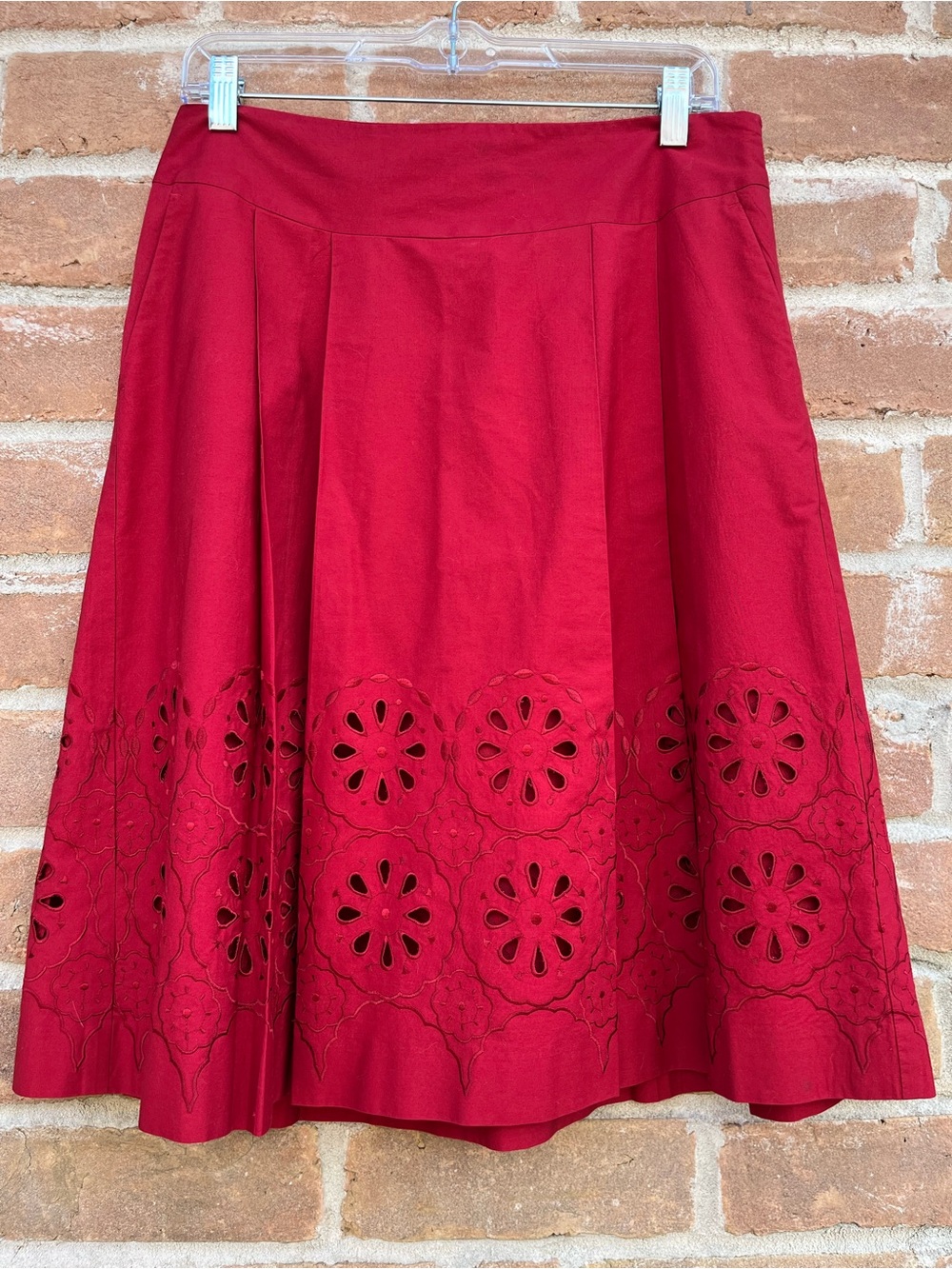 Loft Red Eyelet Pleated Skirt